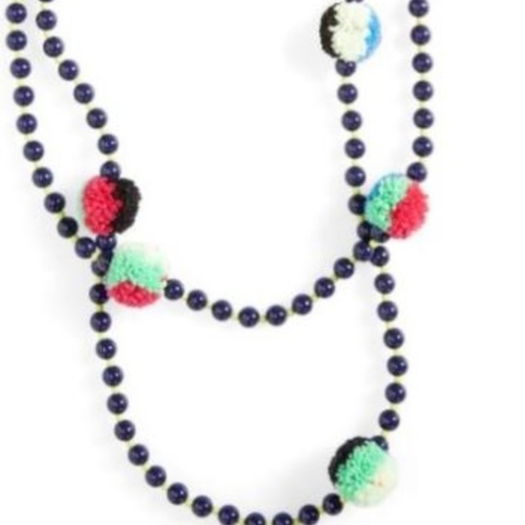 NWT BaubleBar Navy Guadeloupe Pom Pom Necklace - Picture 2 of 3